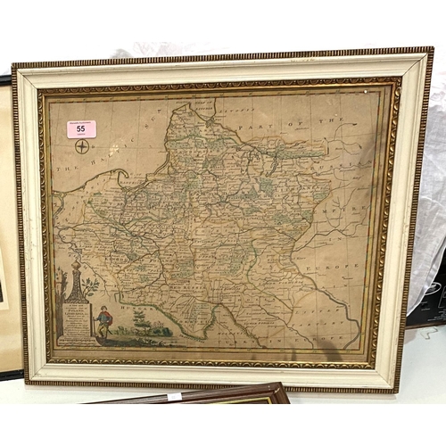 55 - An 18th/19th century map of Poland & Lithuania; an early 20th century signed etching:  farm... 