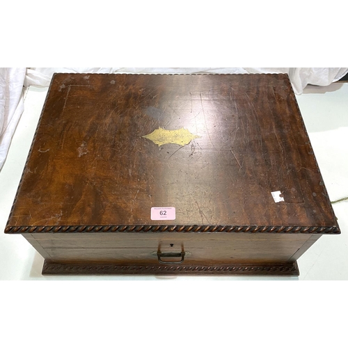 62 - A mahogany large fitted canteen box with hinged lid and drawer