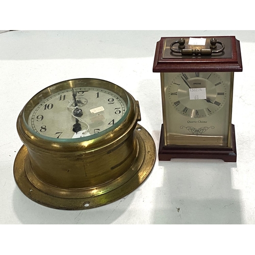 63 - A ship's clock; a reproduction carriage clock; small collectables