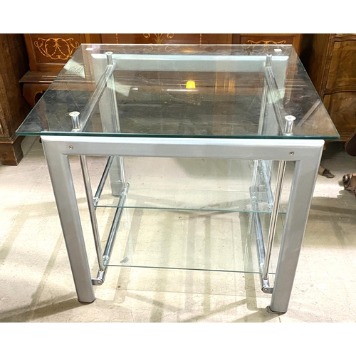 77 - A modern plate glass and chrome Hi Fi separates stand, 66 x 56 x 58cm high