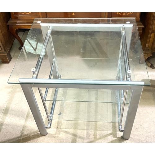 77 - A modern plate glass and chrome Hi Fi separates stand, 66 x 56 x 58cm high