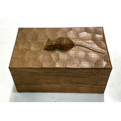 81 - Robert 'Mouseman' Thompson (Kilburn) workshop, carved oak covered rectangular box with mouse atop, 1... 