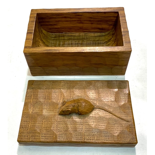 81 - Robert 'Mouseman' Thompson (Kilburn) workshop, carved oak covered rectangular box with mouse atop, 1... 