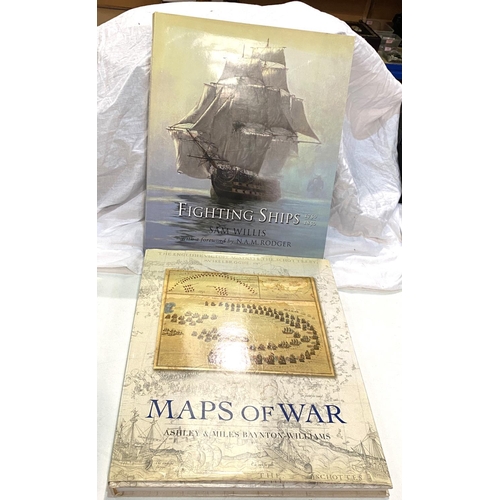 88 - A large hard back book on fighting ships, another on maps, other books etc.