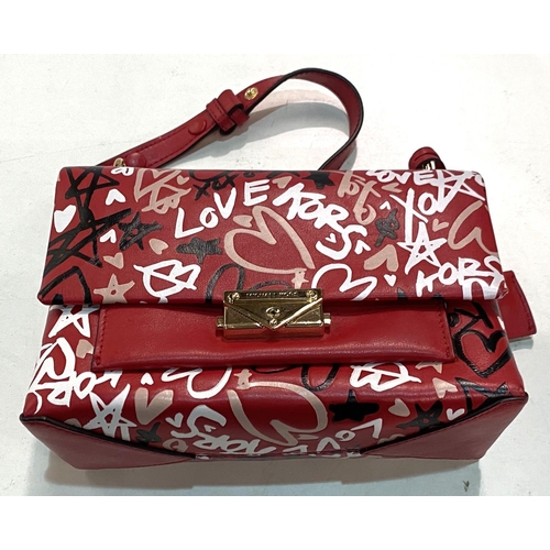 91 - Michael Kors - CECE Graffiti print red leather small shoulder bag in red with outer bag and tags