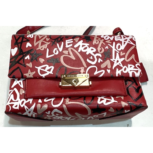 91 - Michael Kors - CECE Graffiti print red leather small shoulder bag in red with outer bag and tags