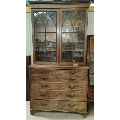 903 - A George III mahogany secretaire/bookcase, the upper section enclosed by 2 Gothic arch glazed doors,... 