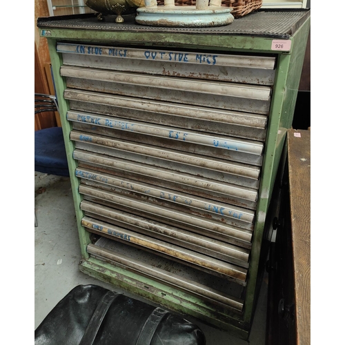 926 - A large industrial Lista military style tool cabinet, each drawer with the capacity of heavy loads, ... 