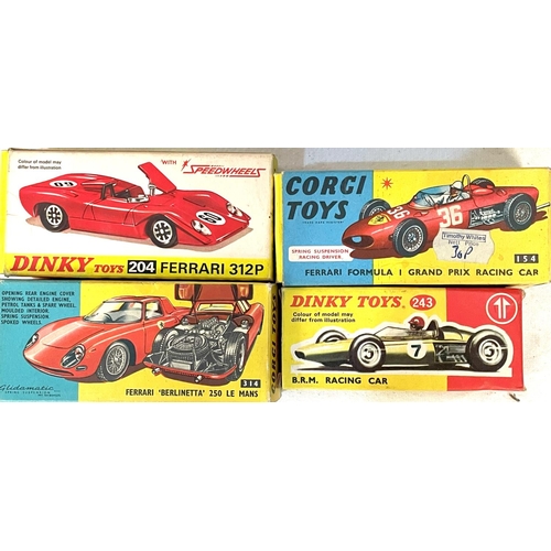 320 - Diecast vehicles: Corgi Toys 154, Ferrari Formula 1, 3/4 Ferrari Berlinetta 250 Le Mans, Dinky 204 F... 