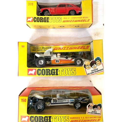 321 - Corgi Toys: Corgi Whizzwheels 150 Surtees T.S.9, 151 Yardley, McLaren and 378 MGC G.T Competition