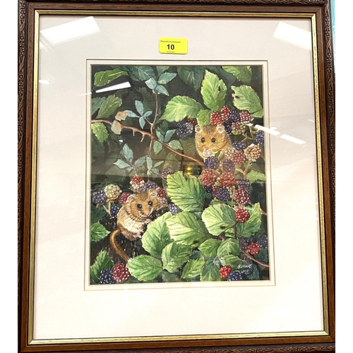 10 - Sheila Gilbert:  Dormice & Berries, watercolour, framed and glazed