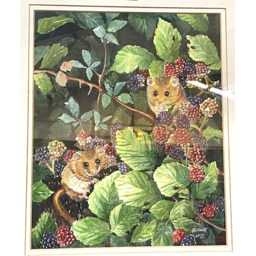 10 - Sheila Gilbert:  Dormice & Berries, watercolour, framed and glazed