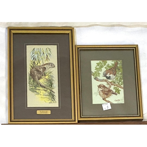 16B - Four framed cash silks street scenes, The Rockel and two wild life 'The Otter' and 'House Sparrow'
