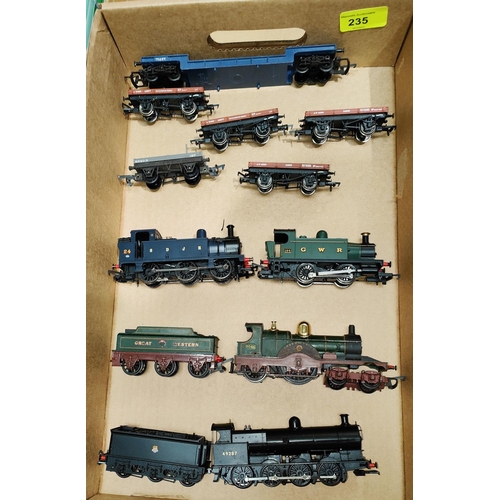 235 - Two 00 gauge locomotives with tenders:  Great Western 3046 49287, black livery; 2 other locomot... 