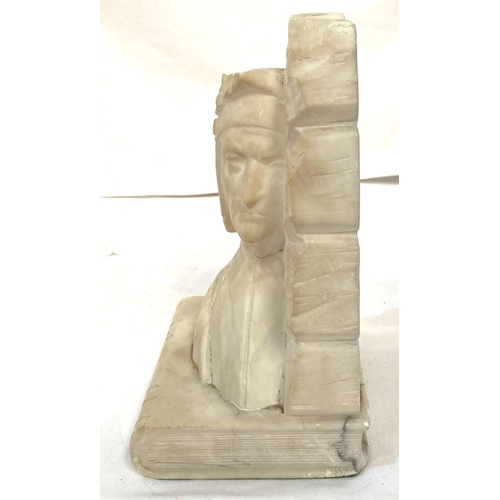 30 - A vintage carved and polished marble bookend with bust portrait of Dante, 18cm