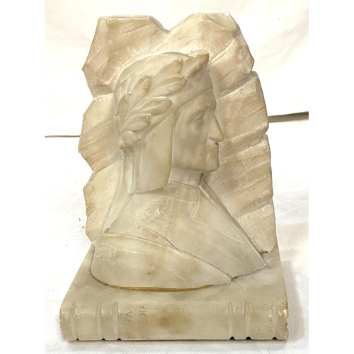 30 - A vintage carved and polished marble bookend with bust portrait of Dante, 18cm