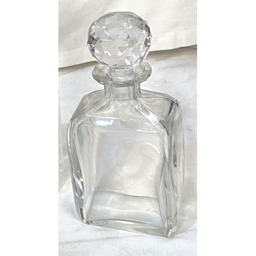 31 - A cut glass mallet shaped decanter, and 2 others, 28cm