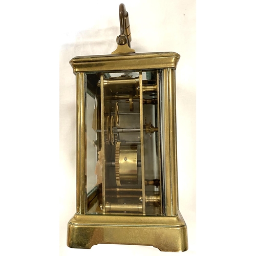 4 - A 19th century large brass carriage clock with timepiece movement, height 14cm