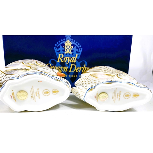 456 - Two Royal Crown Derby paperweights:  limited edition Royal Swans, boxed as one, William & C... 