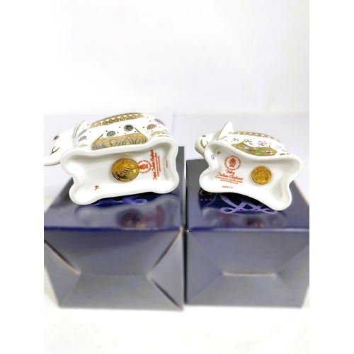 473 - Royal Crown Derby Paperweight:Infant Elephant MMVI & baby Indian Elephant, boxed, both with gold... 