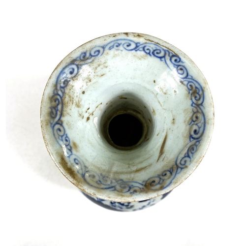 485 - A Chinese blue and white vase of ovoid form with flared rim decorated with flowers and birds, 34cm