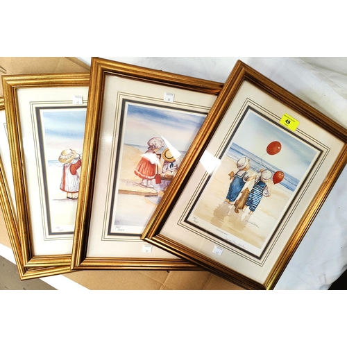 49 - Jane Whitaker:  Children in Victorian dress playing on the beach, set of 4 artist signed limite... 