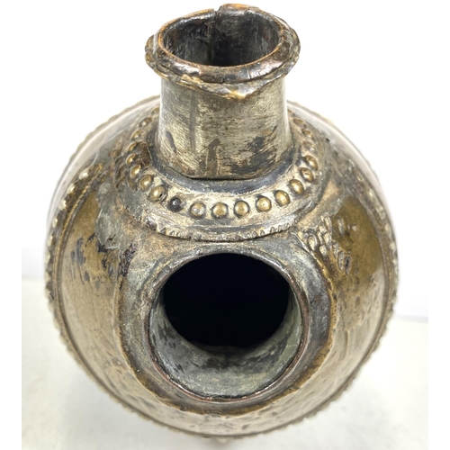 494A - An Islamic 18th century brass and white metal Hookah pipe body, ht 23cm