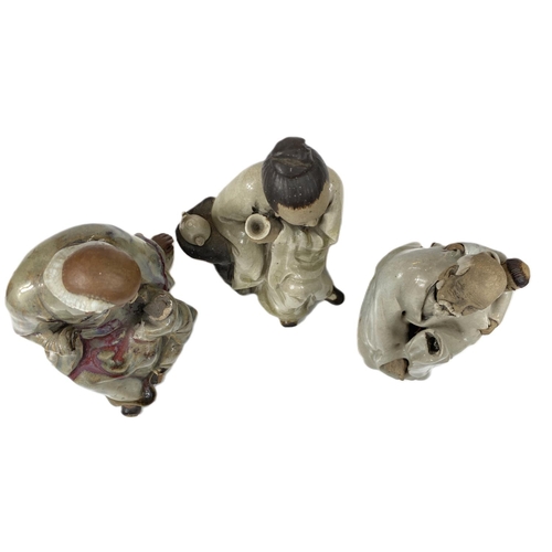 495A - Three Chinese 19th century Shin Wan figures, wise men with children (some loss), largest 21cm