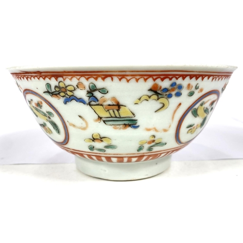 496 - A Chinese Ming period bowl with polychrome decoration to the outside, dia. 16cm