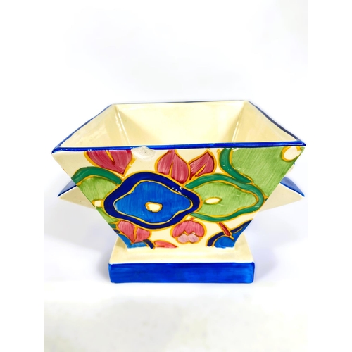 539 - A Clarice Cliff Art Deco vase of square tapering form and on square base decorated in the Blue Chint... 