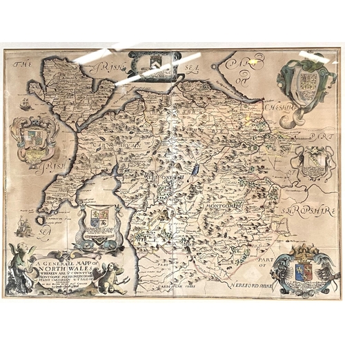 6 - Rick Blome: 18th century map of North Wales & Anglesey, hand coloured, 30 x 46cm, framed and gla... 