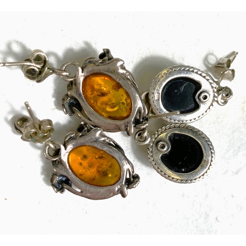 619 - A hallmarked silver and opal bracelet; a collection of earrings including Art Nouveau, amber, sapphi... 