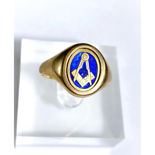 622 - A 9ct gold Masonic gents signet ring with hinged hiding symbol and a 9ct gold stick pin 6.9gms and a... 