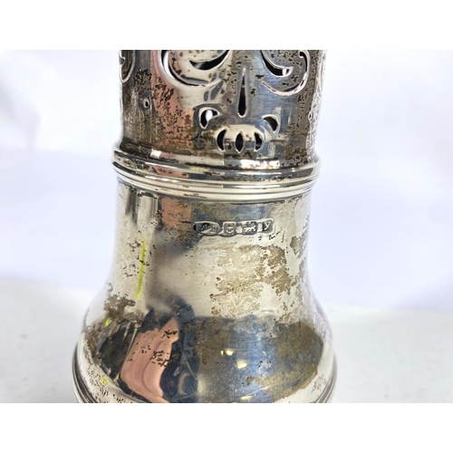 635 - A baluster sugar dredger with dome top, on raised circular foot, Birmingham 1937, 8.5oz