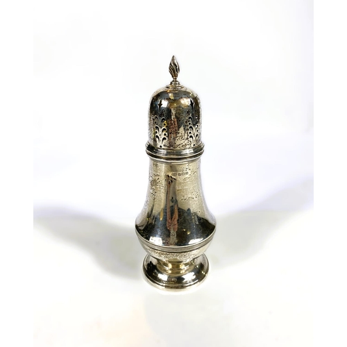 635 - A baluster sugar dredger with dome top, on raised circular foot, Birmingham 1937, 8.5oz