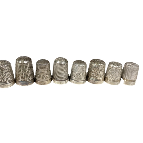 638 - Four hallmarked silver thimbles by Charles Horner; 11 hallmarked silver thimbles; other pl... 