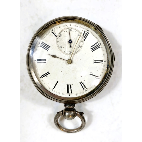 686 - A 19th century open face pocket watch, key wound, in silver case