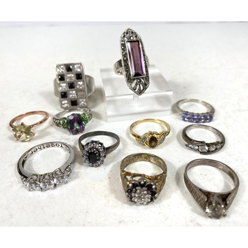 730 - A selection of 10 fancy stone set dress rings, hallmarked silver or stamped 925, 43gms