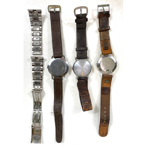 733A - A vintage Smiths gents watch, an Ingersoll gents watch, another and a part sterling silver watch str... 