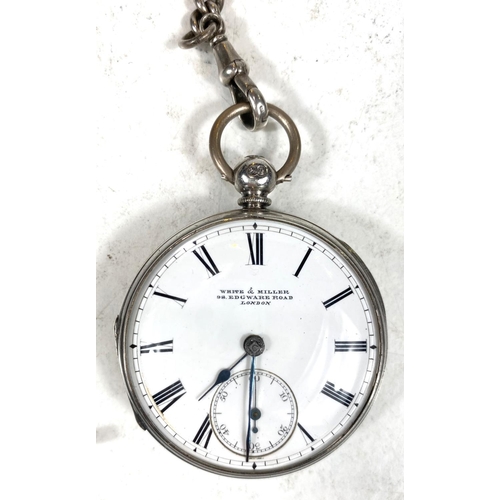 739 - A hallmarked silver open face pocket watch, key wound, by White & Miller, London, on hallma... 