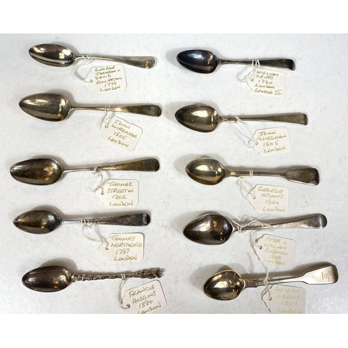 743 - A collection of hallmarked silver teaspoons, Georgian and later, various dates, 18 approx., 8.5oz