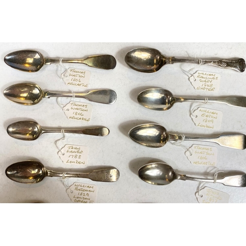 744 - A collection of hallmarked silver teaspoons, Georgian and later, various dates, 14 approx., 9oz