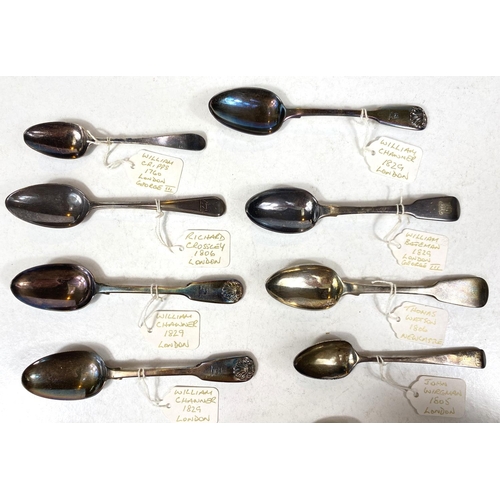 745 - A collection of hallmarked silver teaspoons, Georgian and later, various dates, 15 approx., 8oz