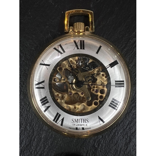 750A - 2 Smiths gilt pocket watches with silvered chapter ring & Roman numerals, the centre opens to re... 