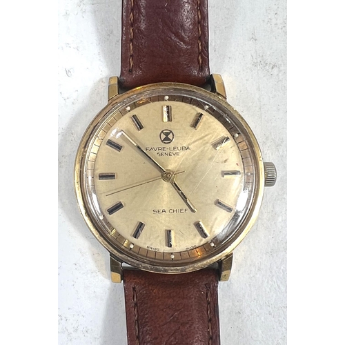 778 - A FAVRE-LEUBA Geneva Sea Chief Gents Wristwatch, cream dial, gilt batons, stamped 61512, leather str... 