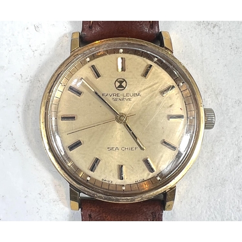 778 - A FAVRE-LEUBA Geneva Sea Chief Gents Wristwatch, cream dial, gilt batons, stamped 61512, leather str... 