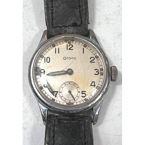 780 - A Grana military watch with cream and Arabic numerals, subsidiary seconds hand (minutes hand detache... 