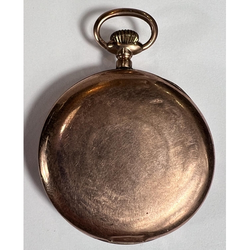 789 - A 9 carat gold, open faced pocket watch with enamel dial, Arabic numerals, seconds dial, gross 55.9 ... 