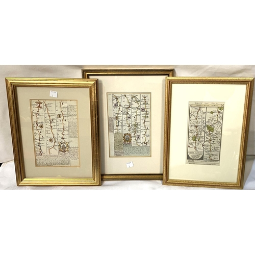 8 - Three 18th/19th century road maps, framed and glazed