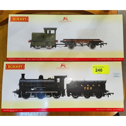 240 - Two Hornby 00 gauge locomotives, boxed:  R3704 Ruston & Hornsby, and R3621 L&NER J36 cl... 